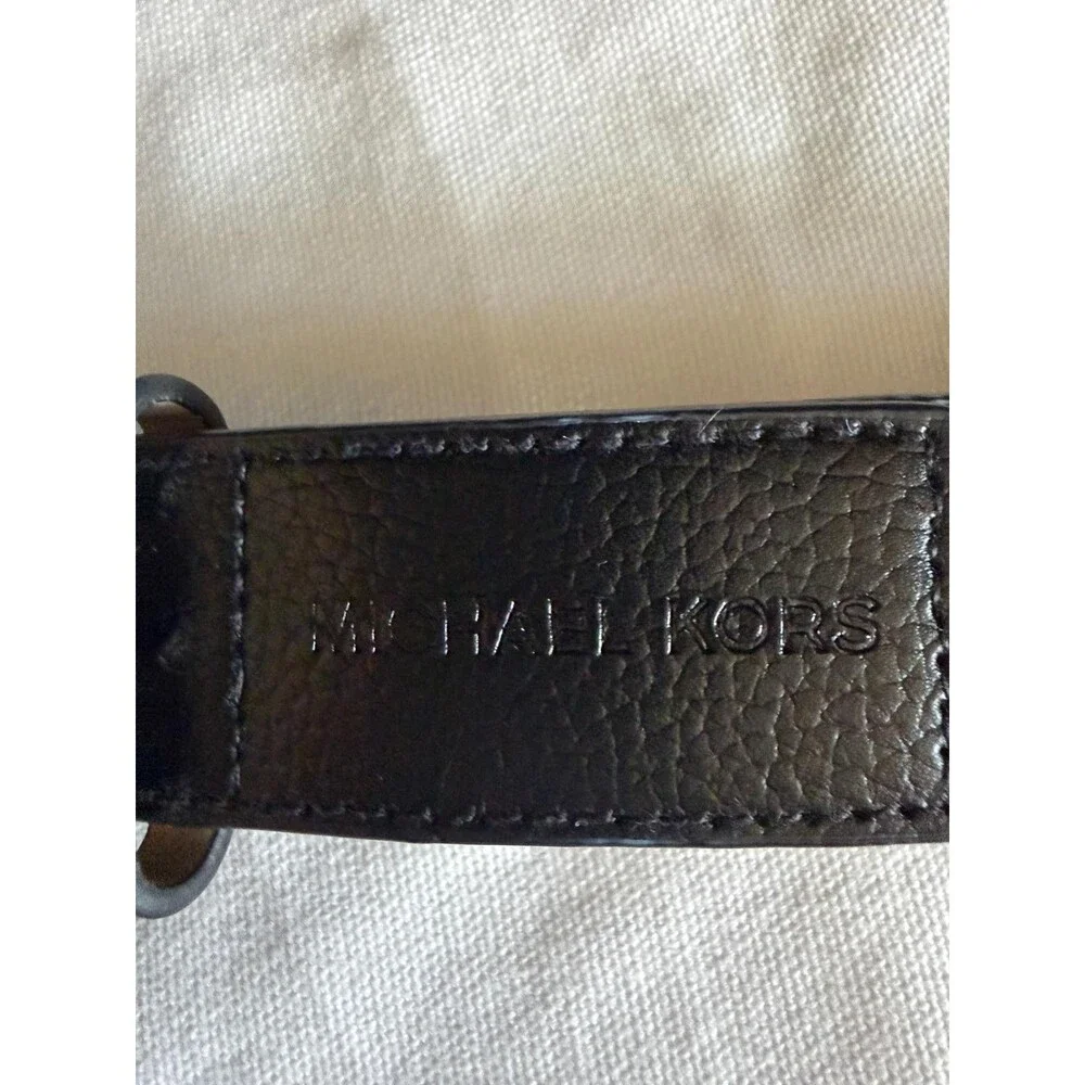 Michael Kors Mens MK Logo Belt Black Grey Buckle Synthetic Size L